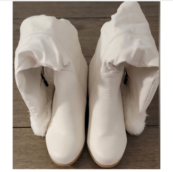 Midnight Velvet Winter White Leather Fur Hidden Wedge Women's Boots Size 11 - Picture 11 of 16